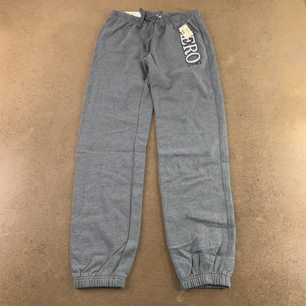 Aero Womens Classic Cinch Jogger Pants Gray Stretch Logo Comfort Athletic S New